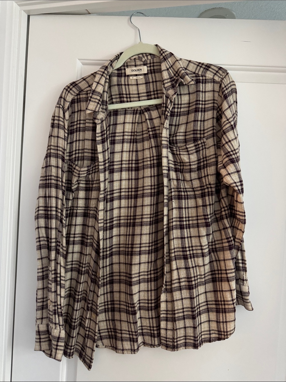 GOLDEN by TNA Cream & Brown Plaid Shirt